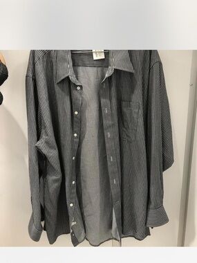 Balmain Men's dark grey&white Pinstripe Button-Up Shirt